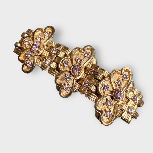 Vintage 1960s Gold Tone & Purple Star Shaped Jewel Bracelet - Picture 1 of 6